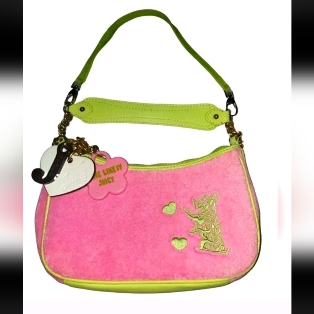 Juicy Couture Y2K Pink & Green Terry Scottie Dog Logo Mini Bag